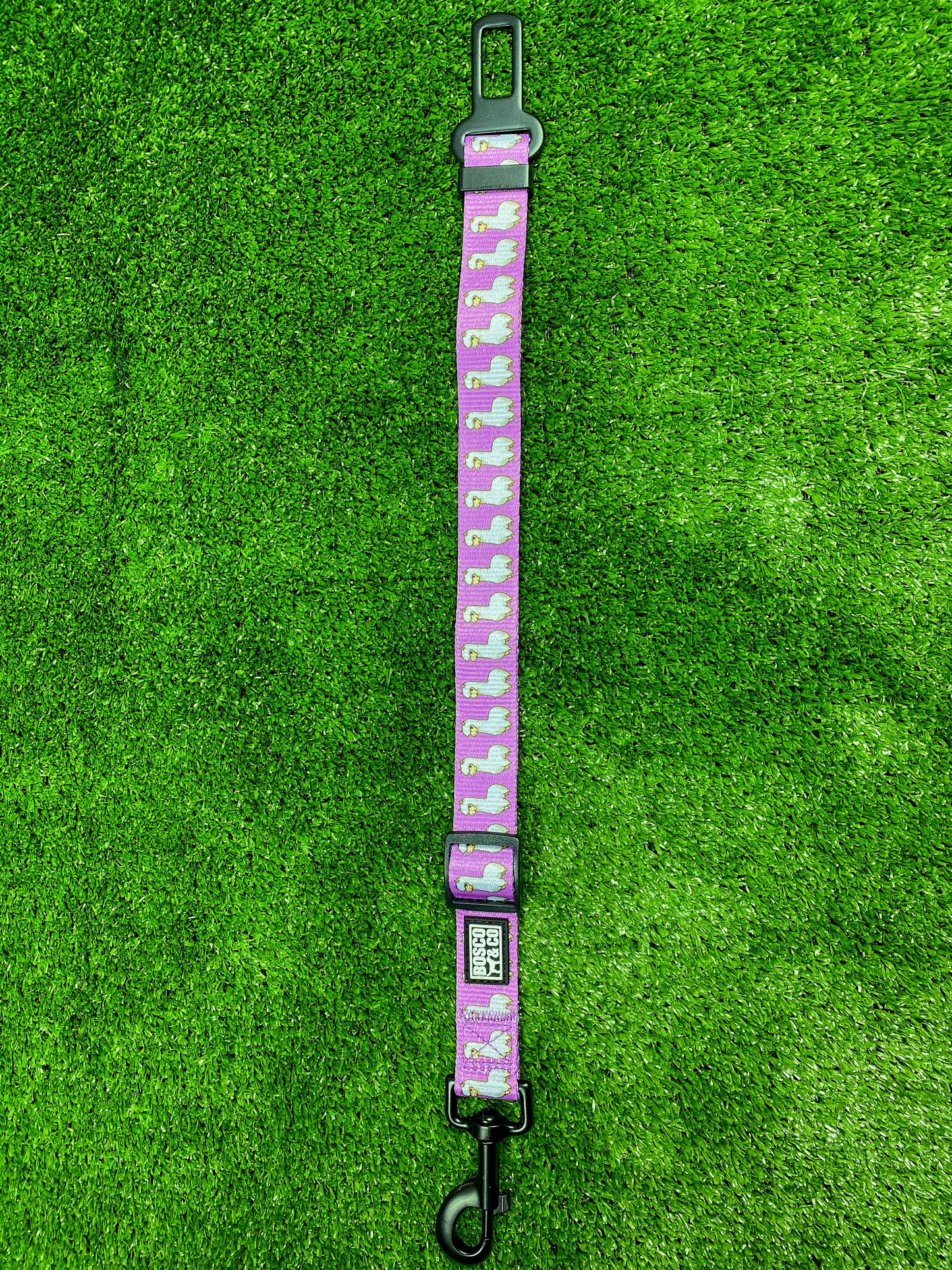 Dog Car Restraint Strap: Pink Alpaca