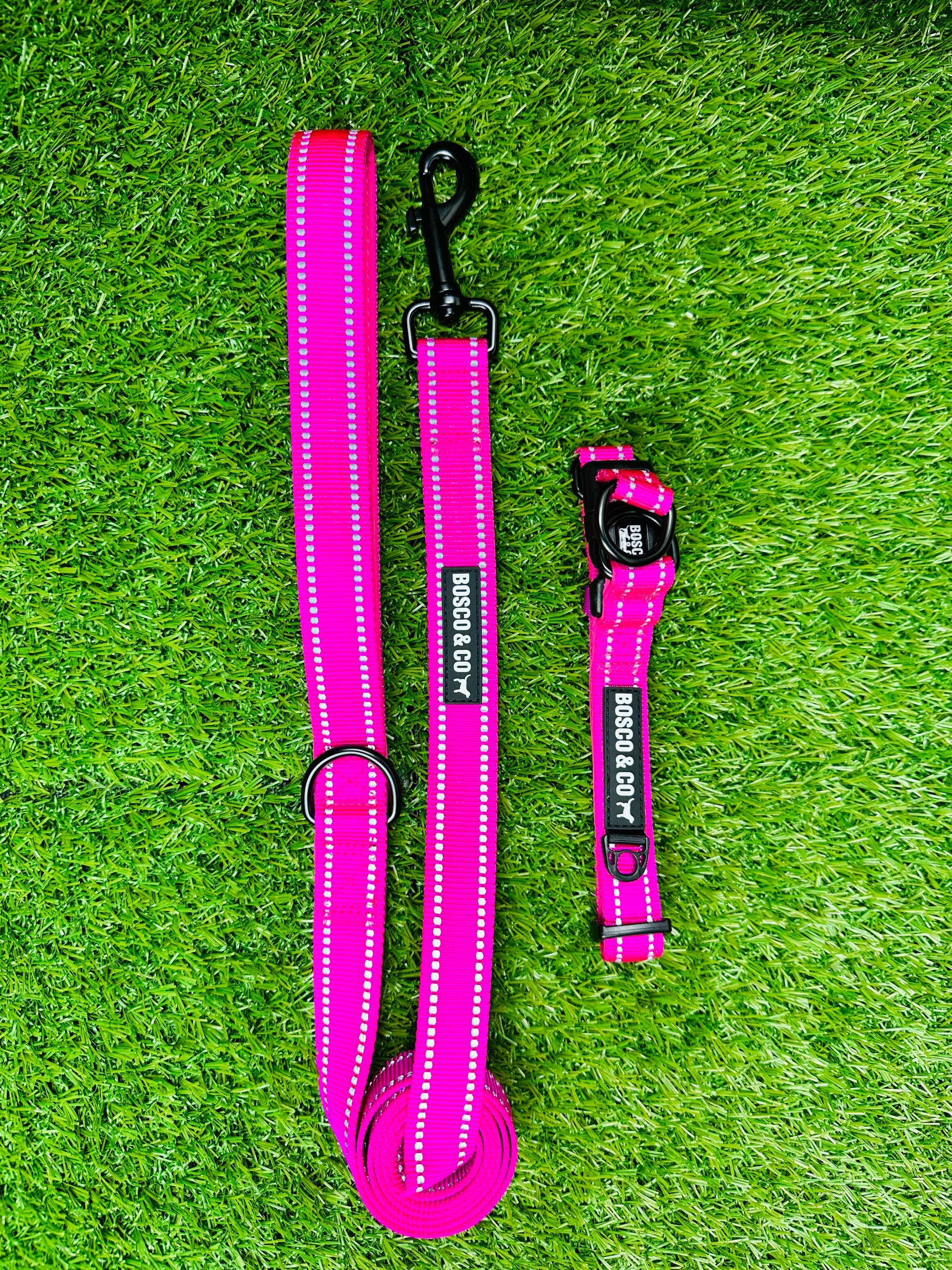 Bosco & Co plain pink collar and lead 